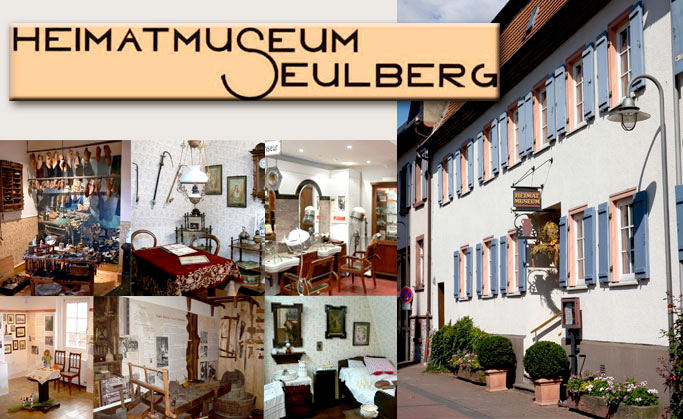 Collage Heimatmuseum in Seulberg: Eingang, ein paar der Ausstellungsber...